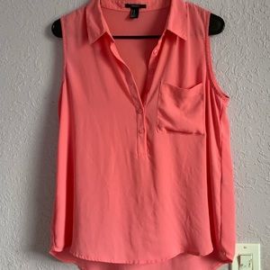 Forever 21 SalmonPink Collar Button Up Tank Blouse